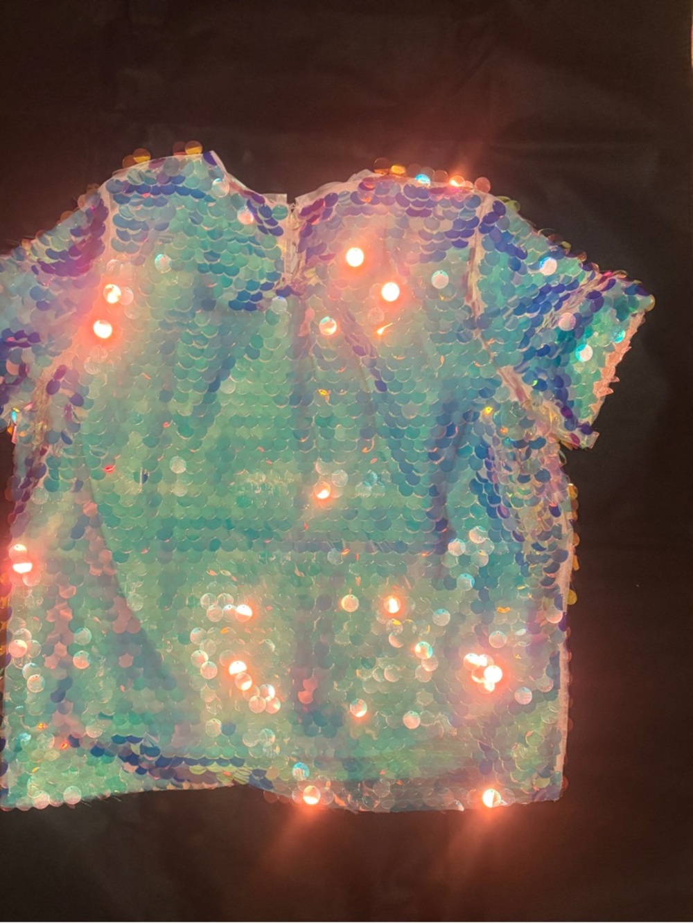 Isaac Mizrahi Iridescent Aqua Sequin Short Sleeve Top